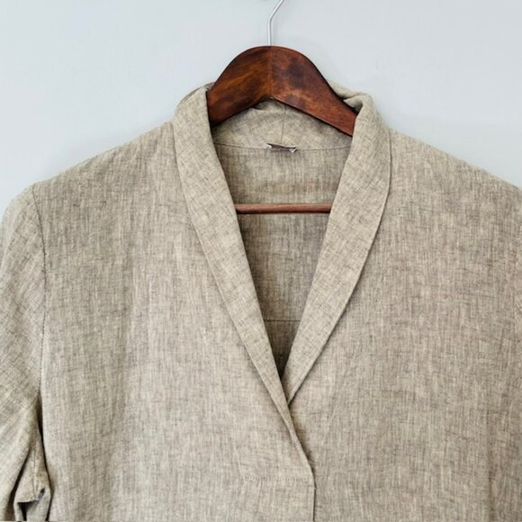 Poetry Embroidered Linen Lagenlook Maxi Dress Caftan Shawl Collar Size 12 - Picture 5 of 11